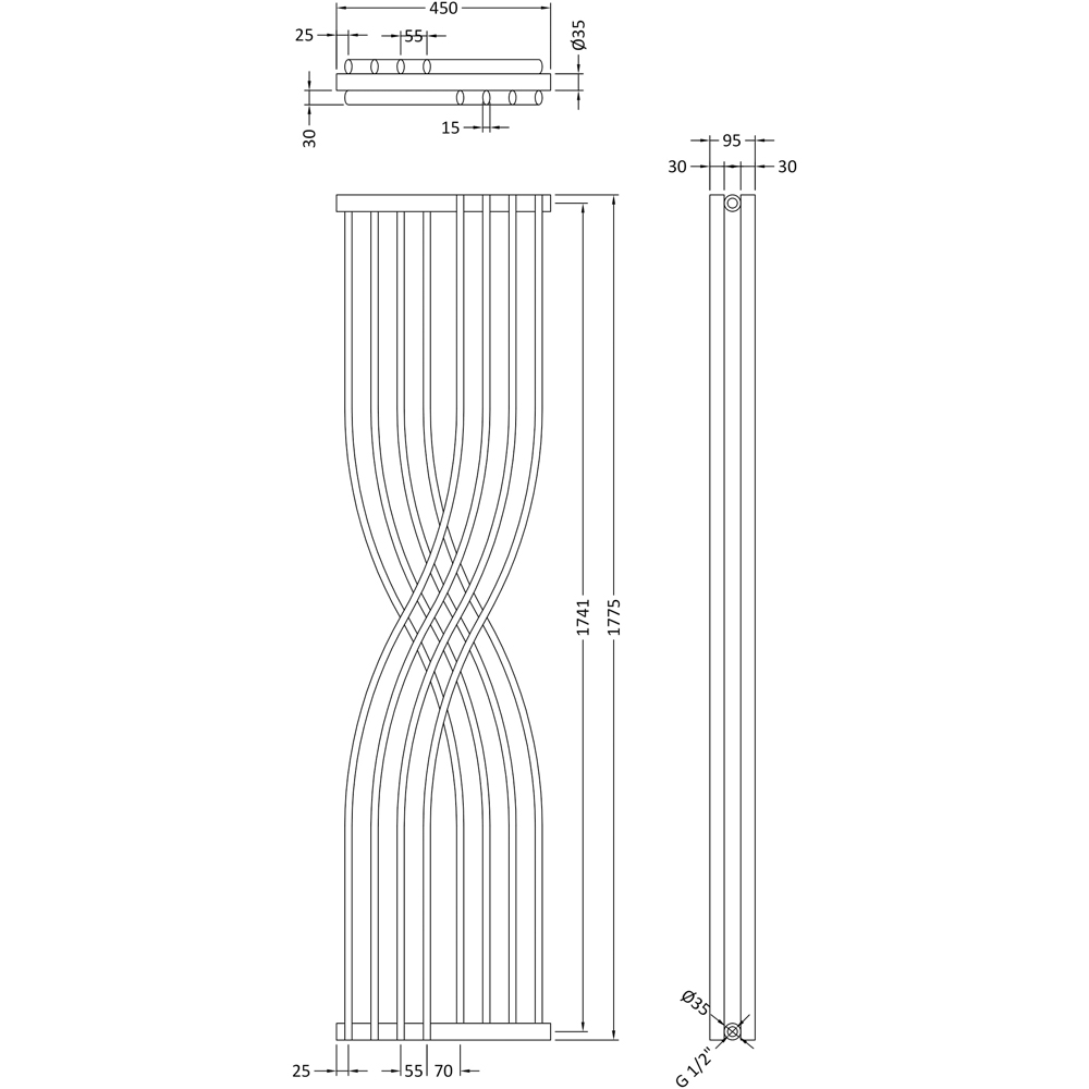 nuie Xcite Anthracite Designer Radiator 1775 x 450mm Image 3