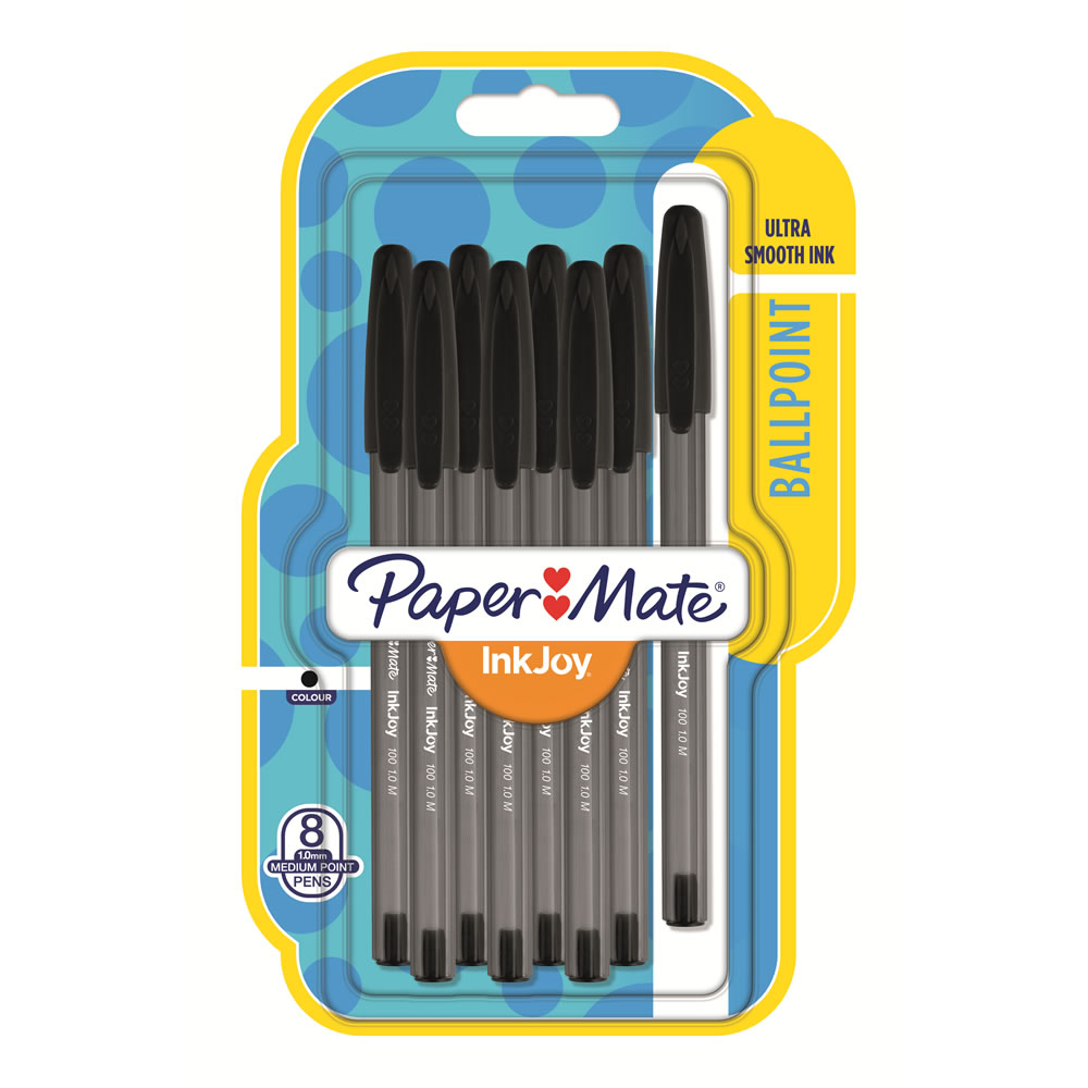 Paper Mate Inkjoy  Black Ballpoint Pens 8 pack  - wilko