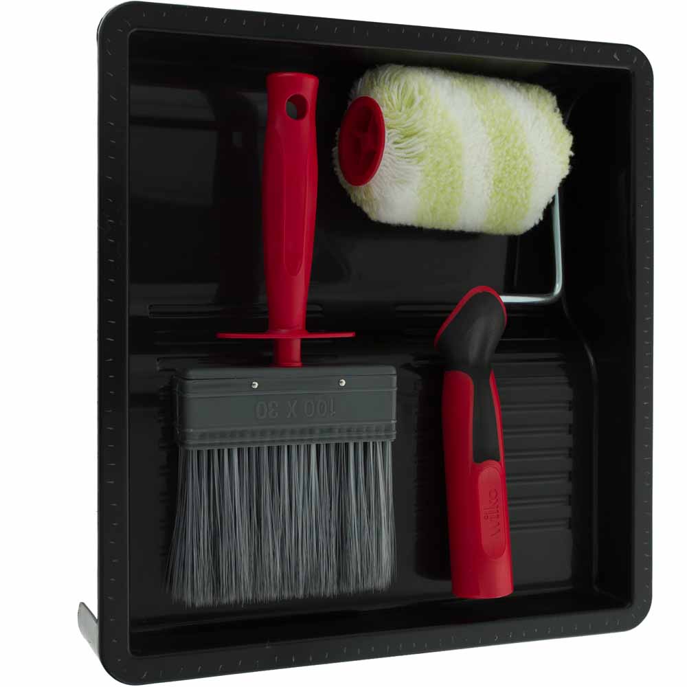 Wilko Small Exterior Paint Rollers and Brush 4 Piece Tray Kit Wilko