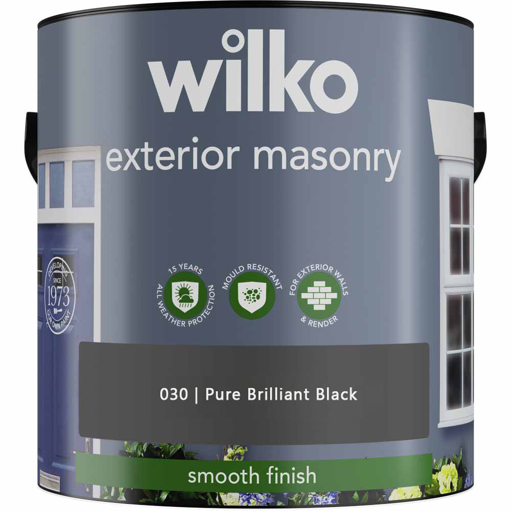 Wilko Pure Brilliant Black Smooth Masonry Paint 2.5L Image 2