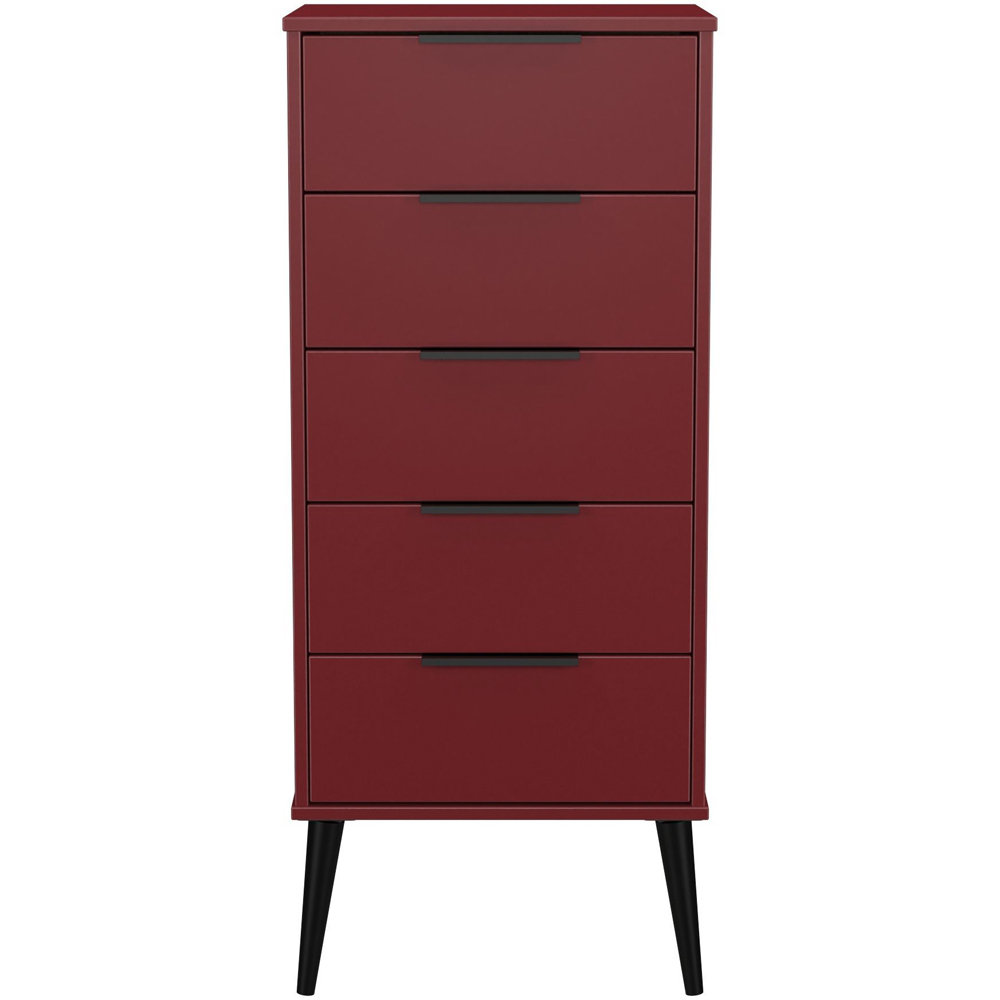 Crowndale Hong Kong 5 Drawer Matt Red Tall Bedside Cabinet Ready Assembled Image 3