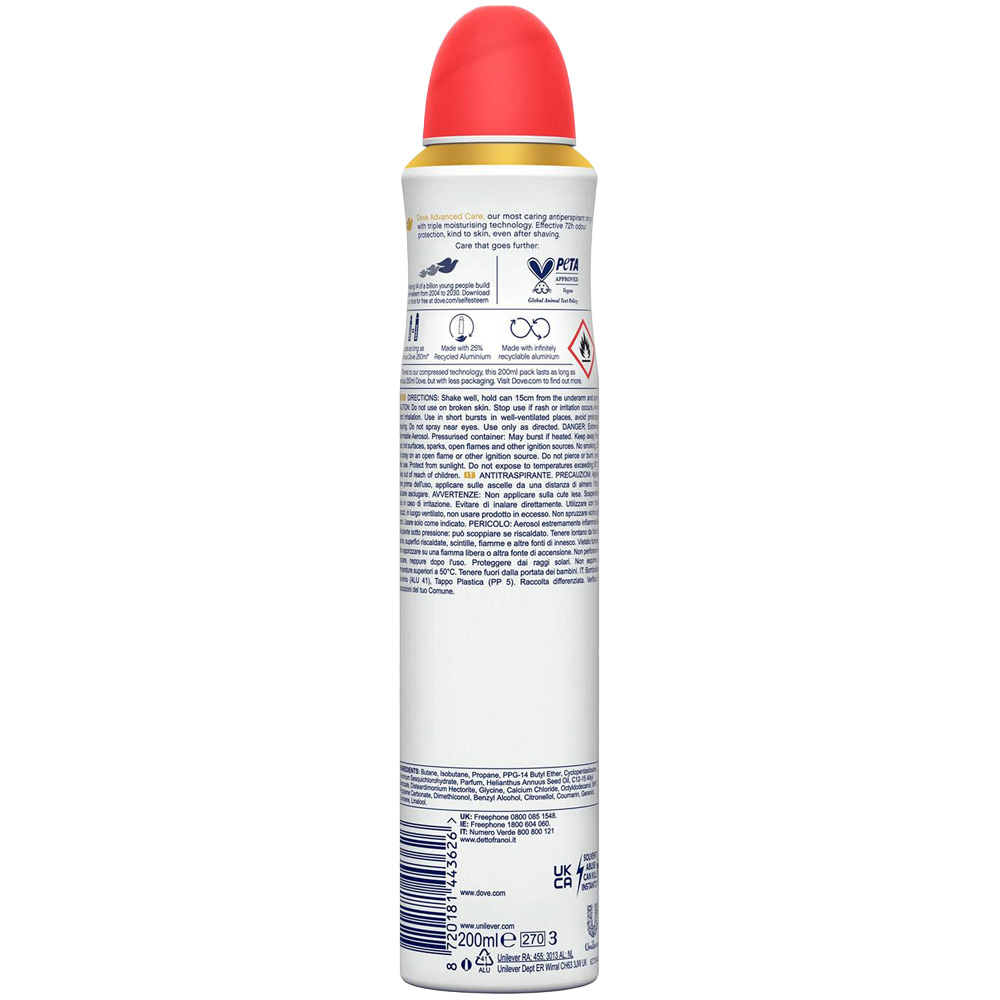 Dove Advance Care Go Fresh Peach and White Blossom Anti-Perspirant Spray 200ml 30 Pack Image 3