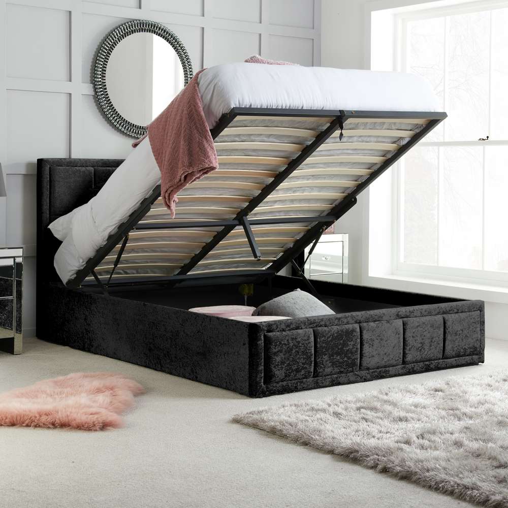 Hannover Small Double Black Crushed Velvet Ottoman Bed Frame Image 4