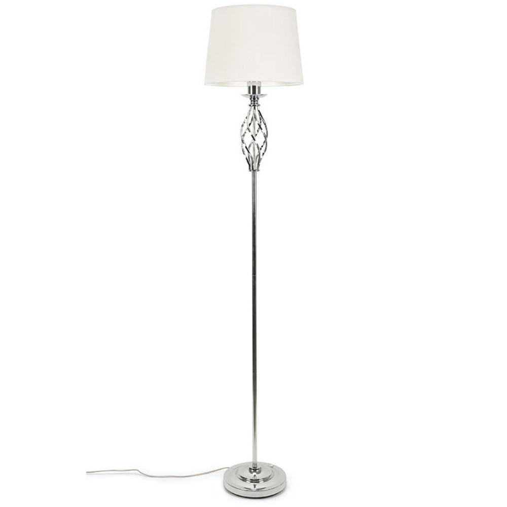 ValueLights Memphis Silver Chrome Barley Twist LED Floor Lamp Image 1