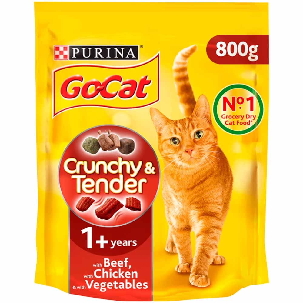 GoCat Crunchy and Tender Dry Cat Food Beef 800g Wilko