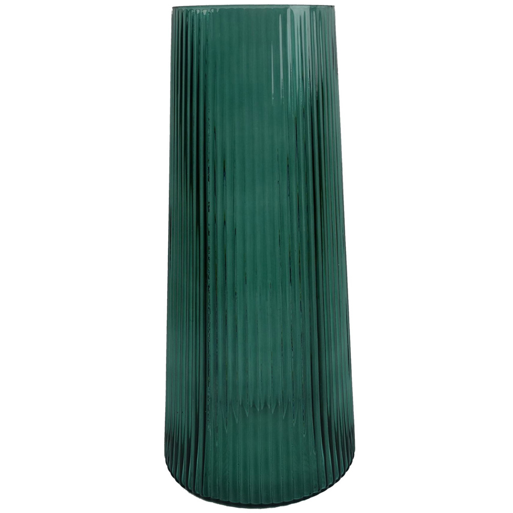 Botanik Green Ridged Glass Vase 28cm Image 1