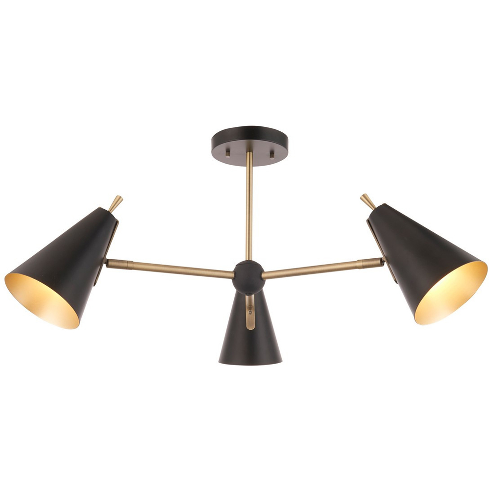 Merano Alta 3 Light Matt Black and Antique Brass Pendant Light Image 3