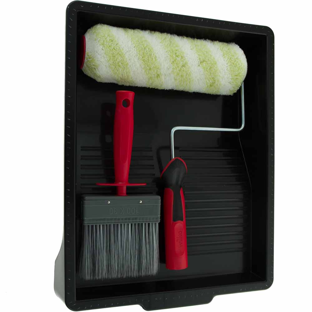 Wilko 4 Piece Large Exterior Paint Rollers and Brush Tray Kit Image 4