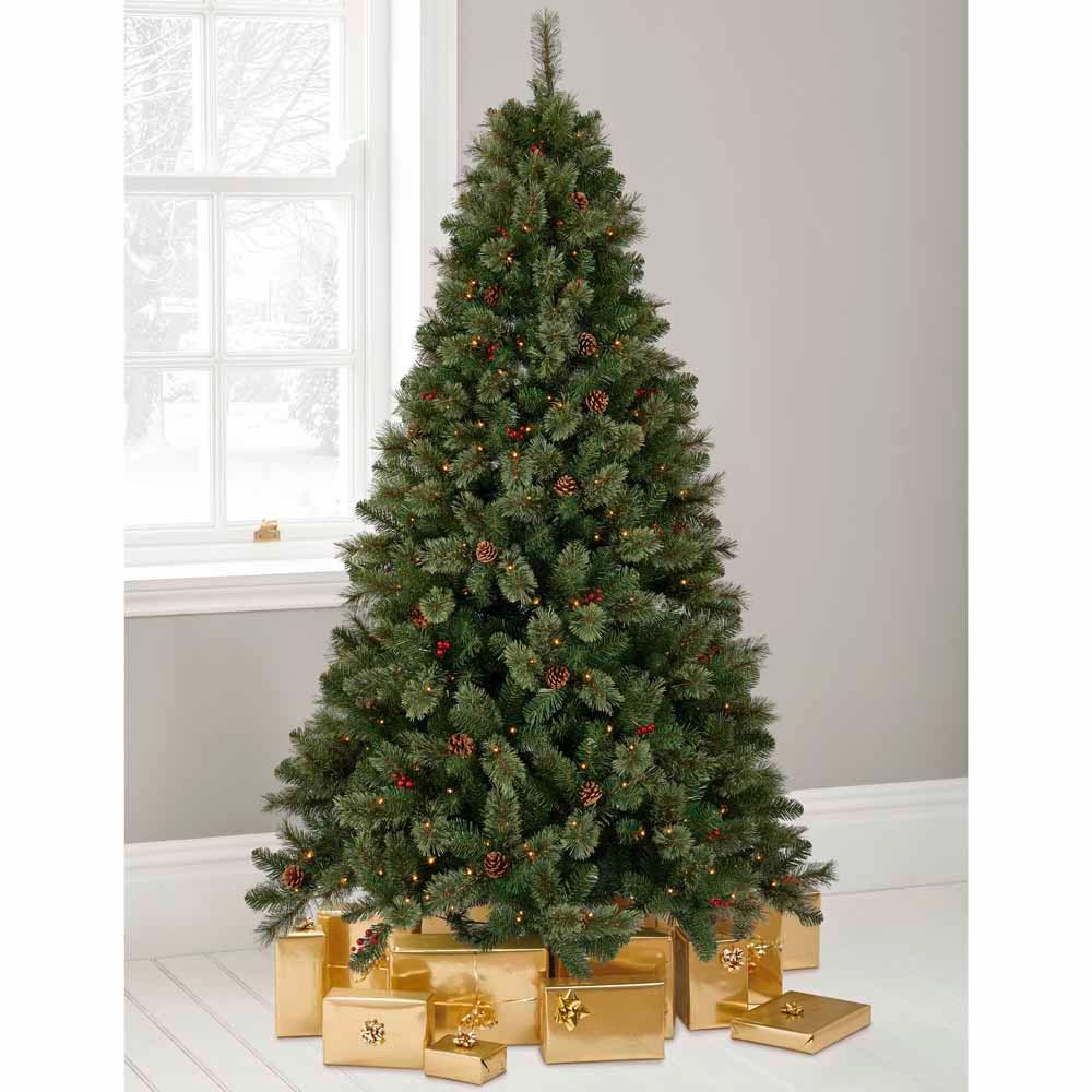 Wilko 8ft Pre Lit Mixed Cones and Berries Christmas Tree Wilko