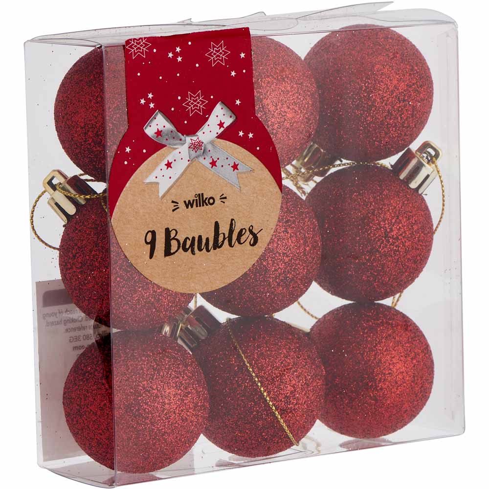 Wilko Cosy Red Baubles 9 Pack Image 3