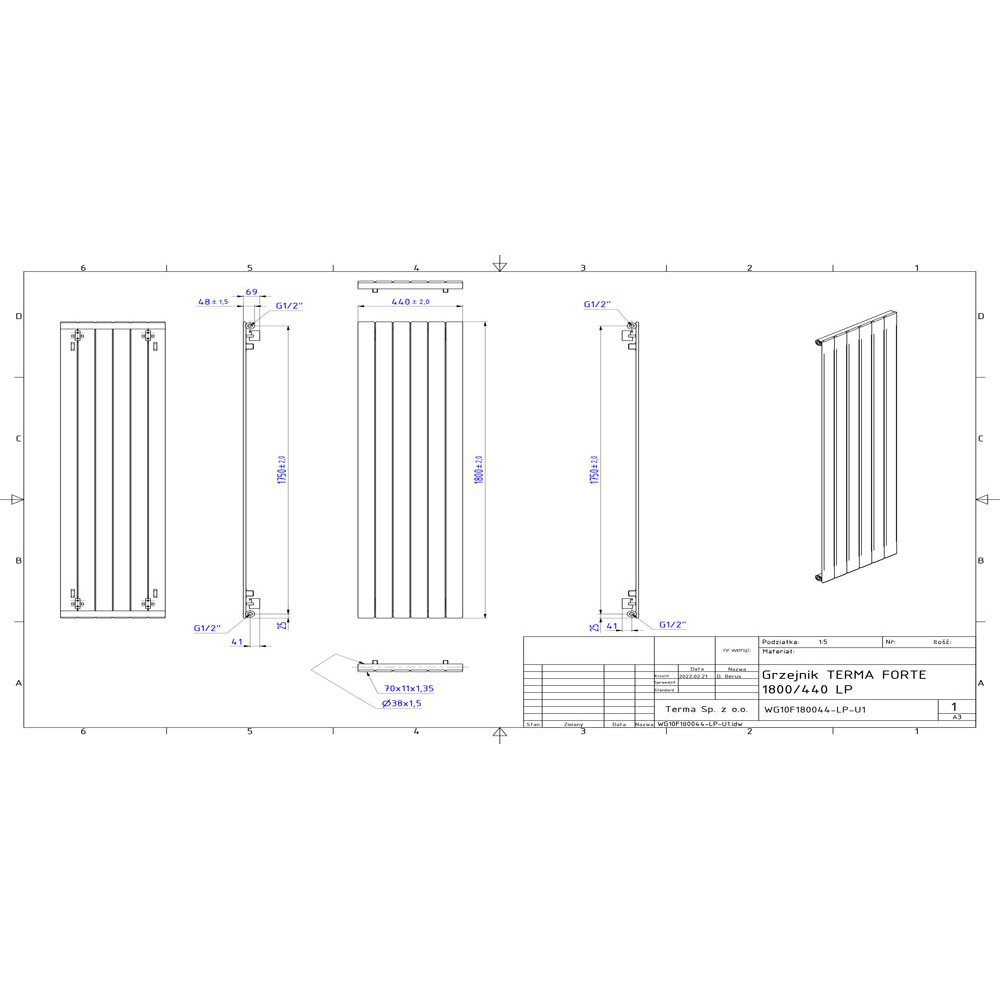 Terma Forte 2667 BTU White Single Panel Radiator 1800 x 440mm Image 9