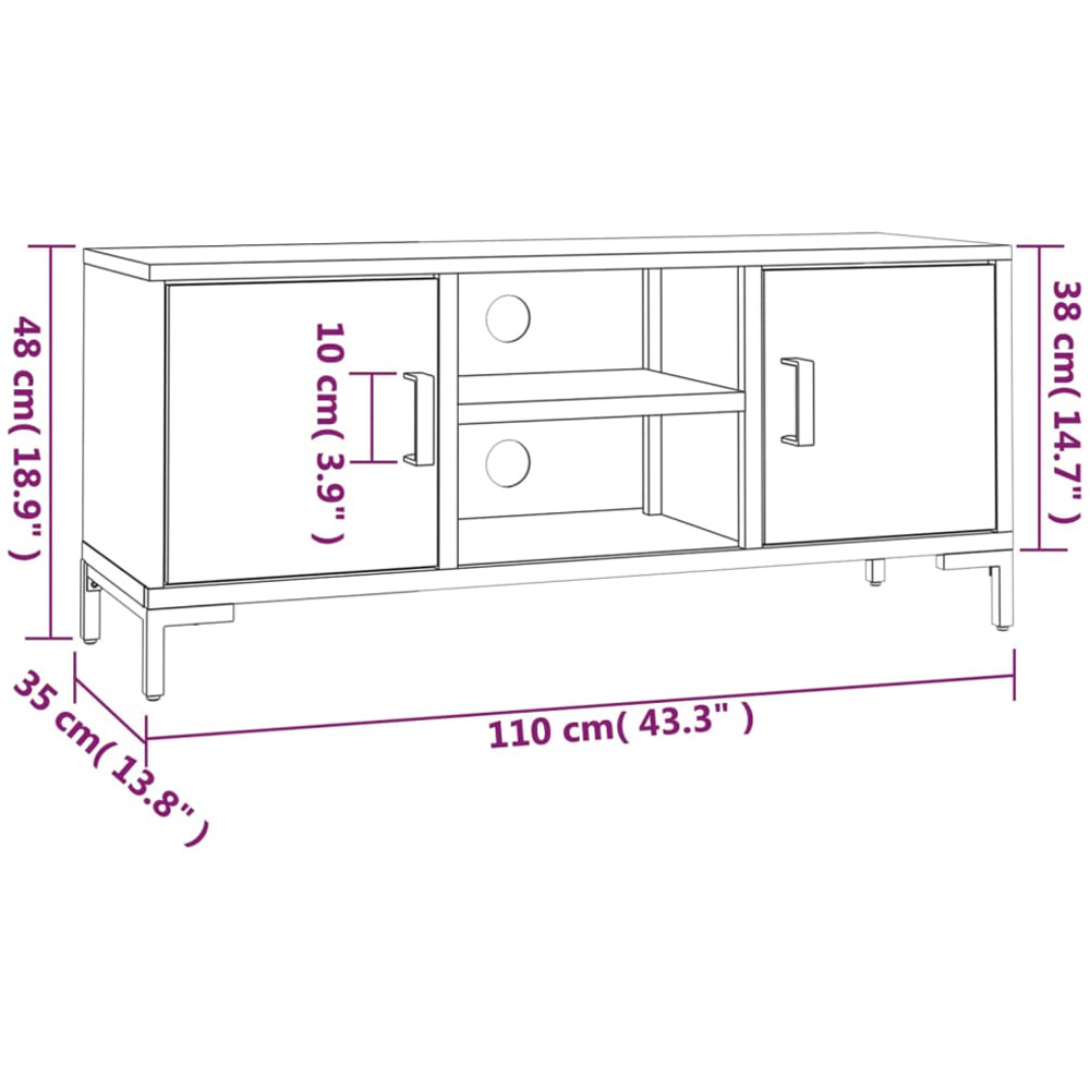 vidaXL 2 Door 2 Open Shelf Brown Solid Pinewood TV Cabinet with Black Metal Legs Image 8
