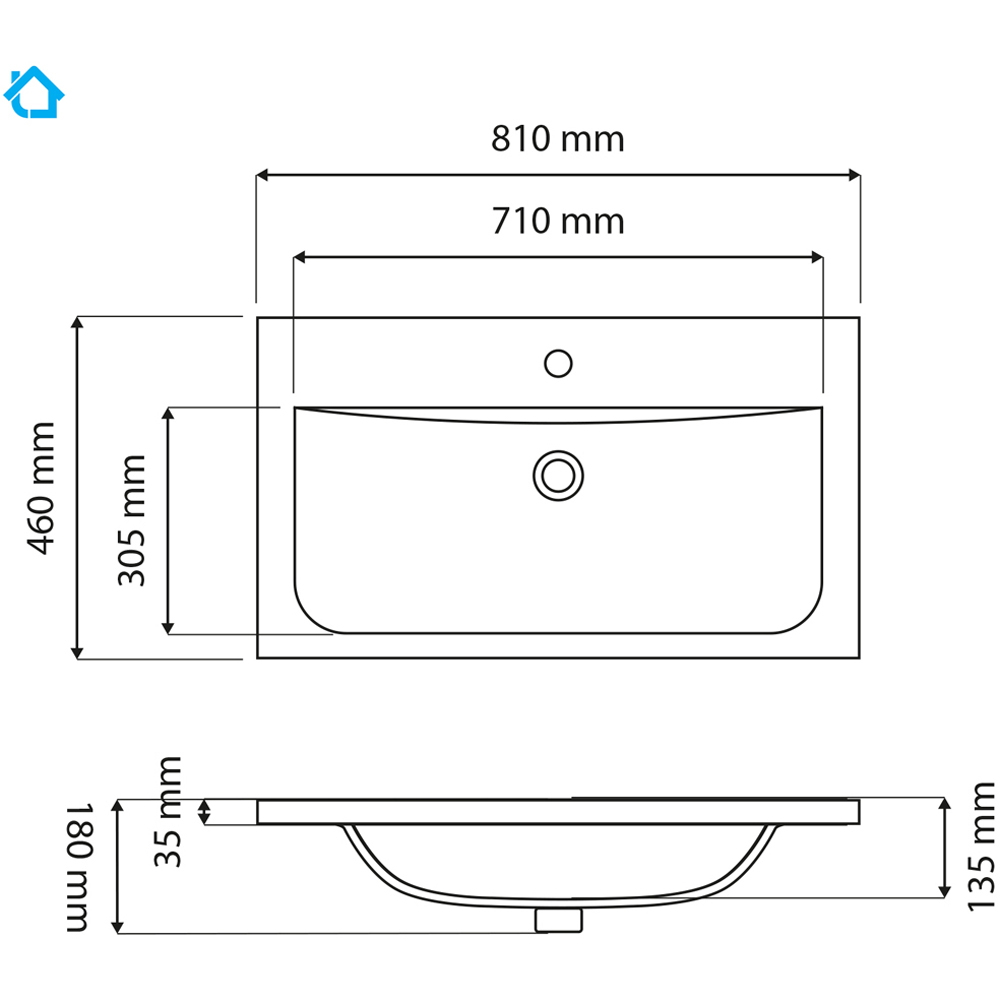 Limoge White Ceramic Thin Edge Inset Basin with Dipped Bowl 810mm Image 3