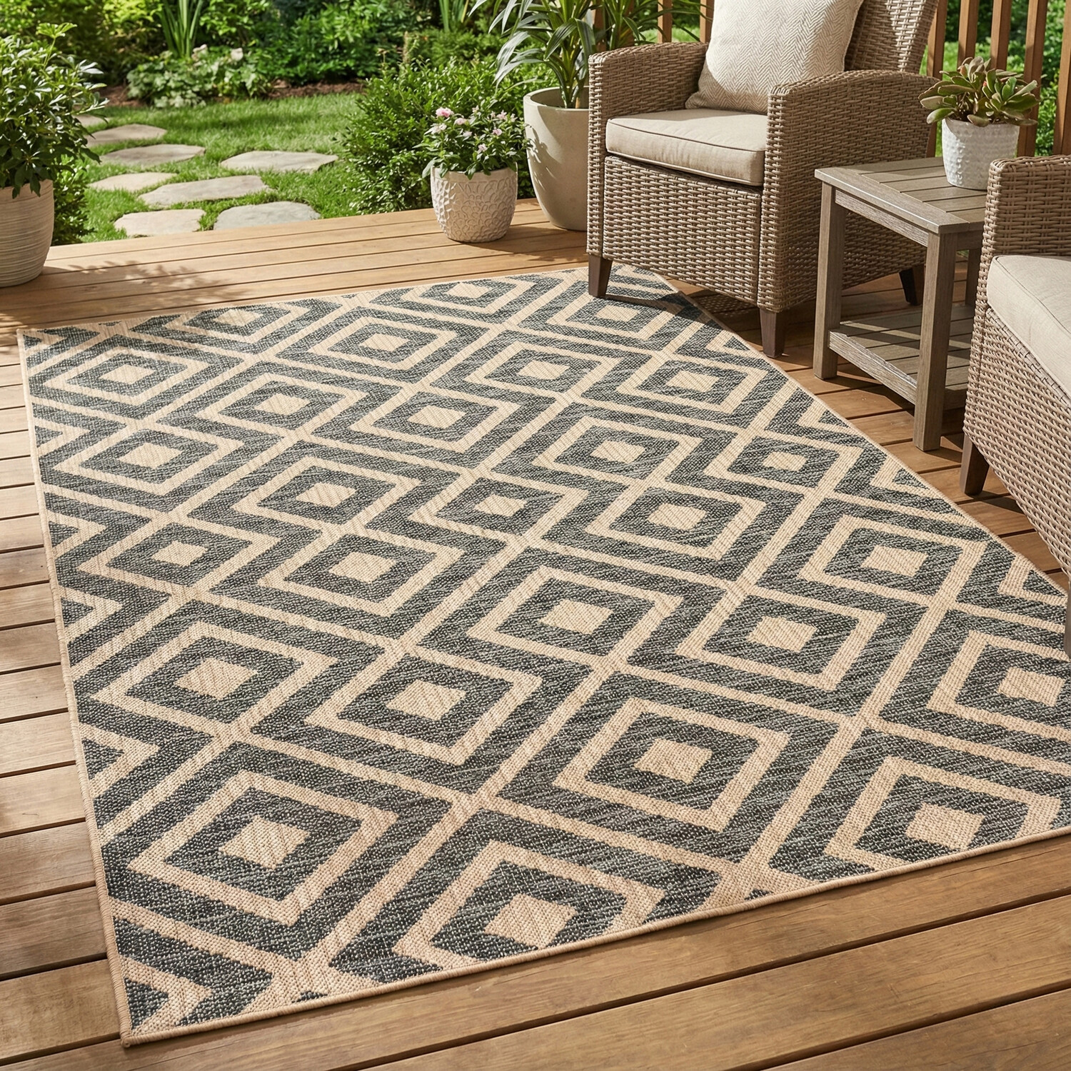Diamond Geo Indoor and Outdoor Rug Natural 170cm Image 2