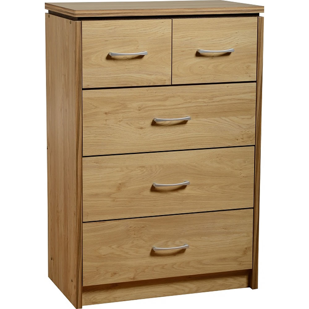 Charles 5 Drawer Oak Effect Chest of Drawers Image 1