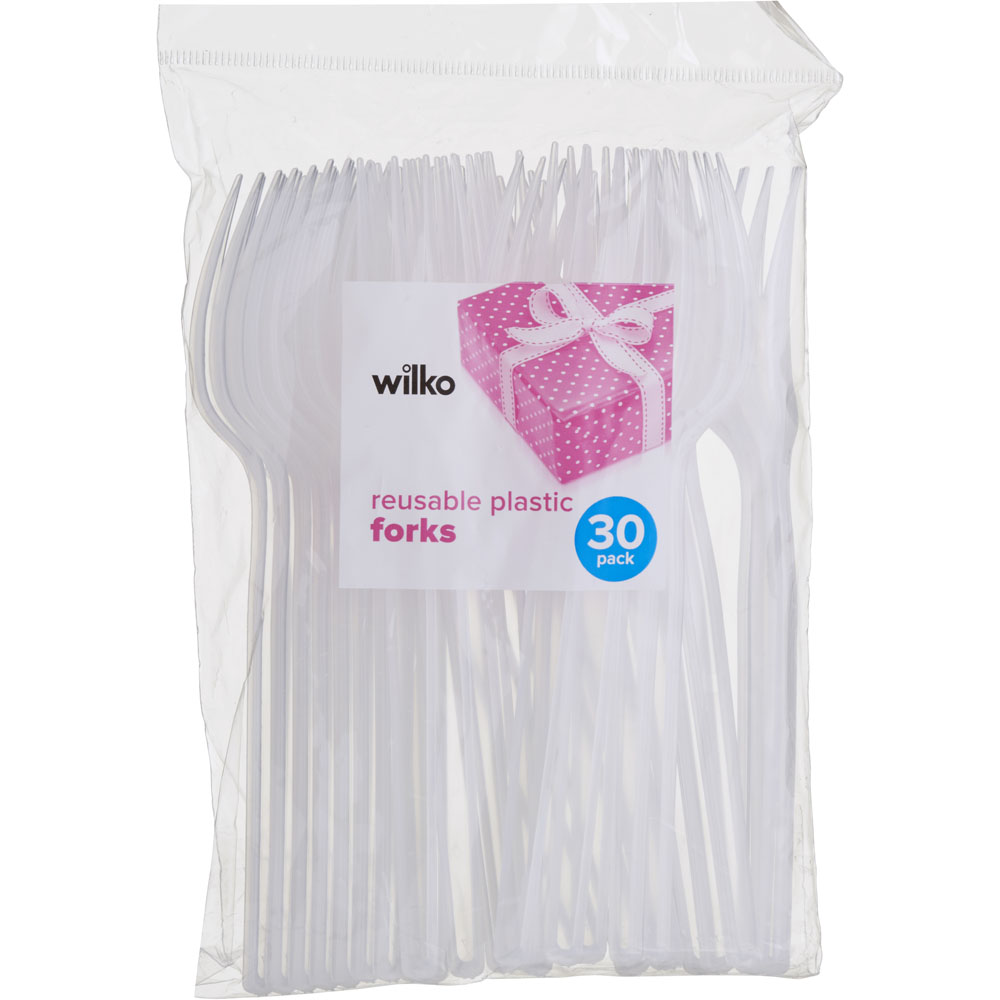 Wilko 30 Pack Reusable Plastic Forks Image 2