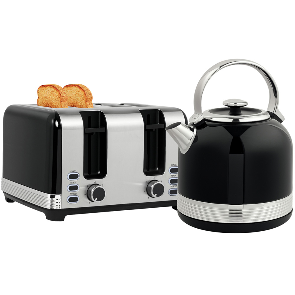 HOMCOM 800-212V70BK Black 1.7L Fast Boil Electric Kettle 3000W and 4 Slice Toaster Set Image 1