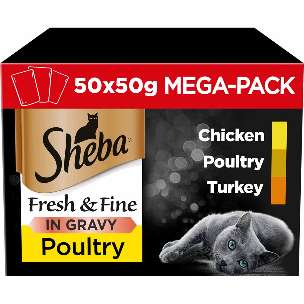 Sheba Fresh & Fine Wet Cat Food Pouches Poultry in Gravy Mega Pack 50 x 50g Image 1