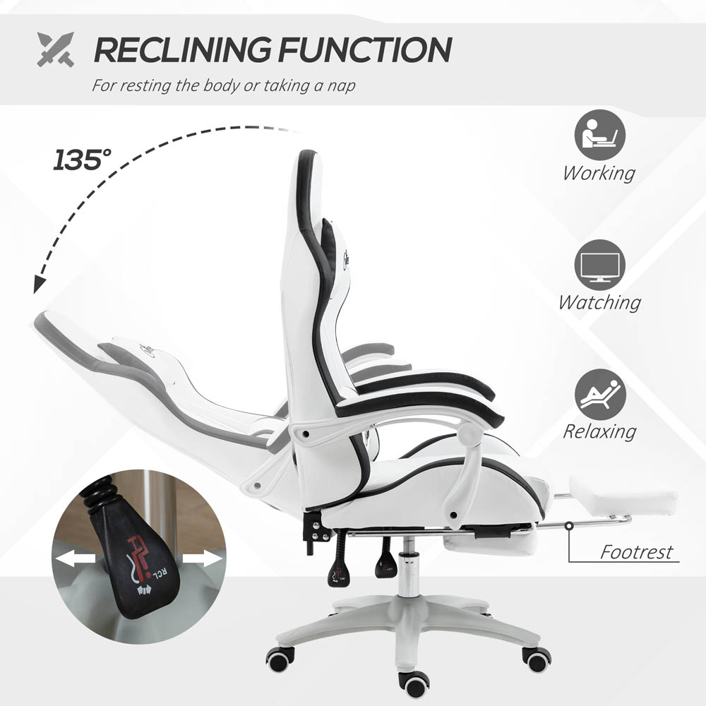 Portland White and Black PU Leather Recliner Gaming Chair Image 4