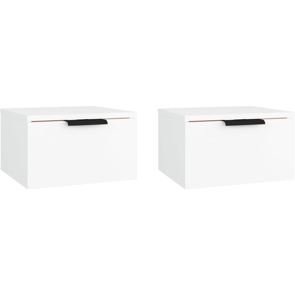 vidaXL Set of 2 White Wall Mounted Bedside Cabinet Image 2