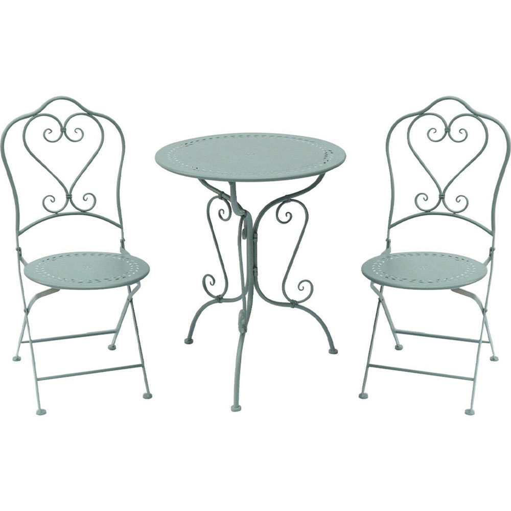 GlamHaus Seychelles 2 Seater Garden Bistro Set Duck Egg Blue Image 2