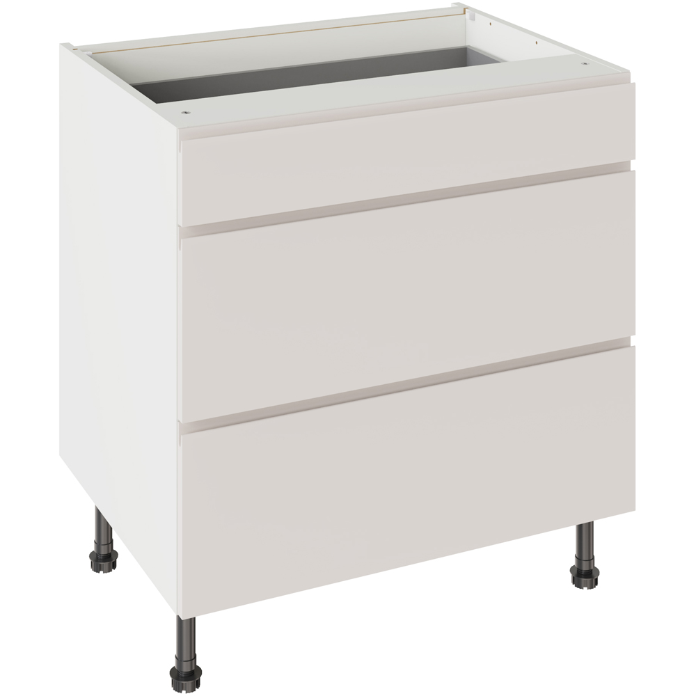 Kitchen Kit J-Pull Gloss Light Grey 3 Drawer Base Kitchen Cabinet Flatpack 800mm Image 1