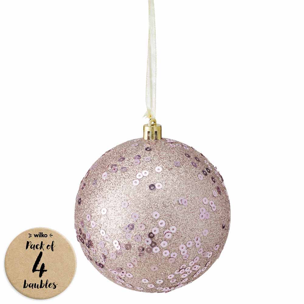 Wilko Cocktail Kisses Glitter Hanging Ball Christmas Baubles 4 Pack Image 1