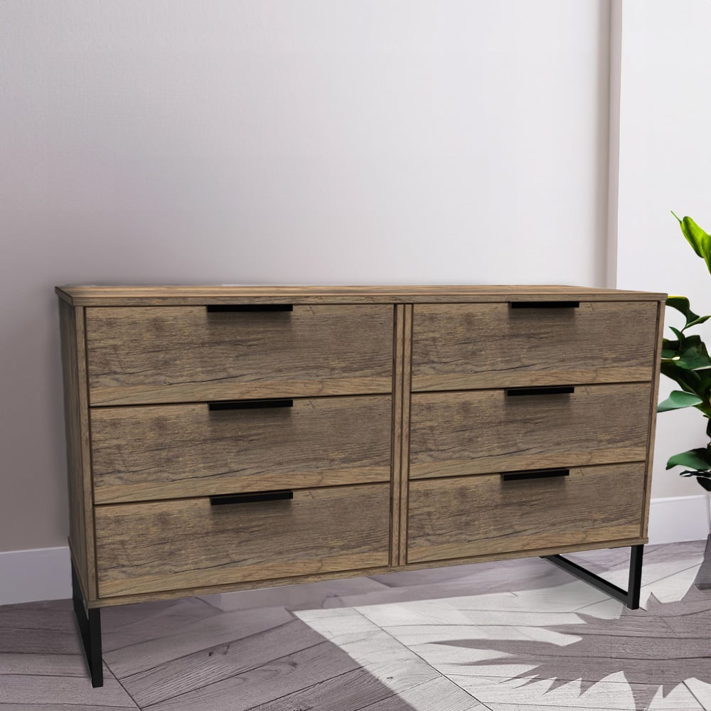 Crowndale Hong Kong 6 Drawer Vintage Oak Midi Chest of Drawers Image 7