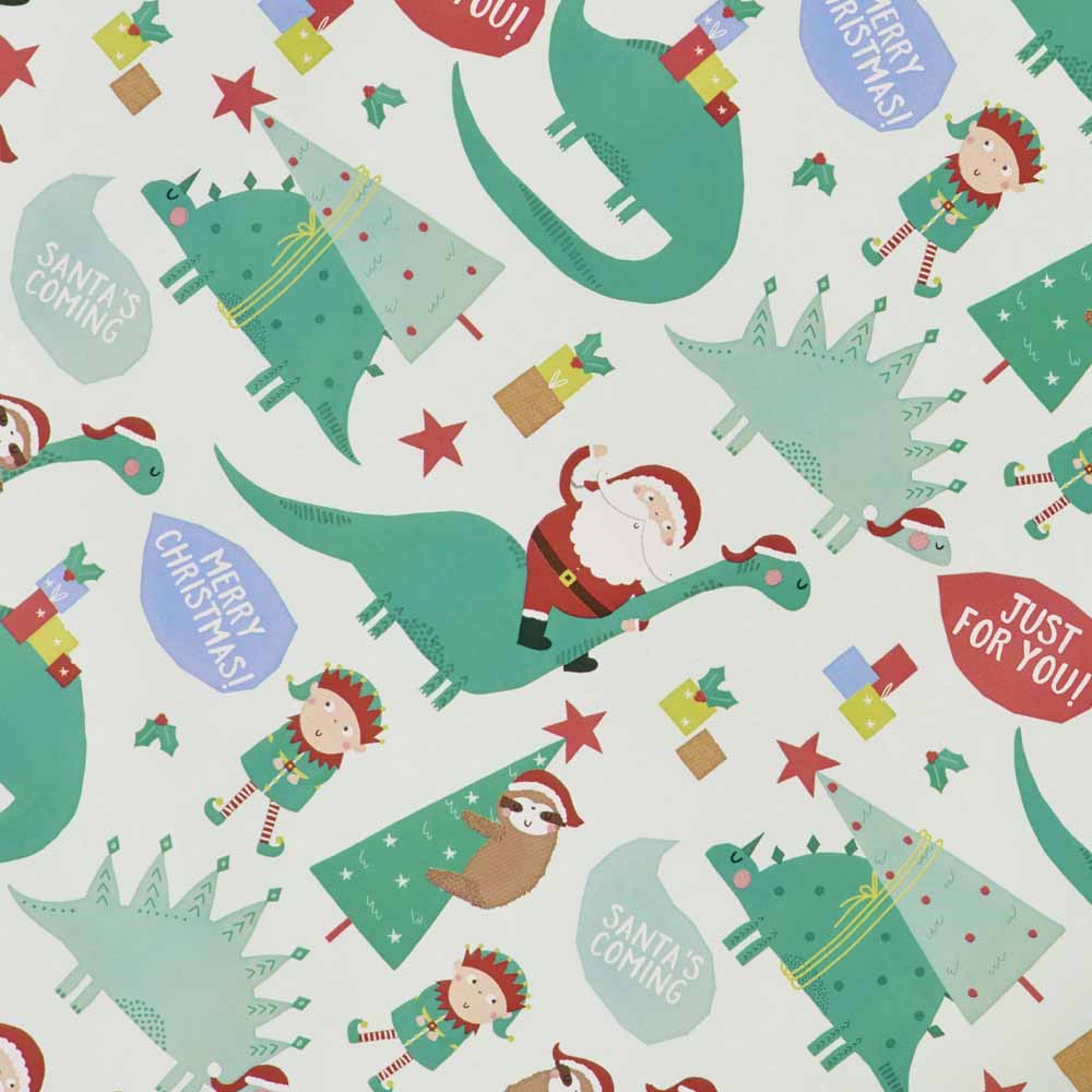 Wilko 10m Festive Fiesta Dinosaur Christmas Wrapping Paper Image 2