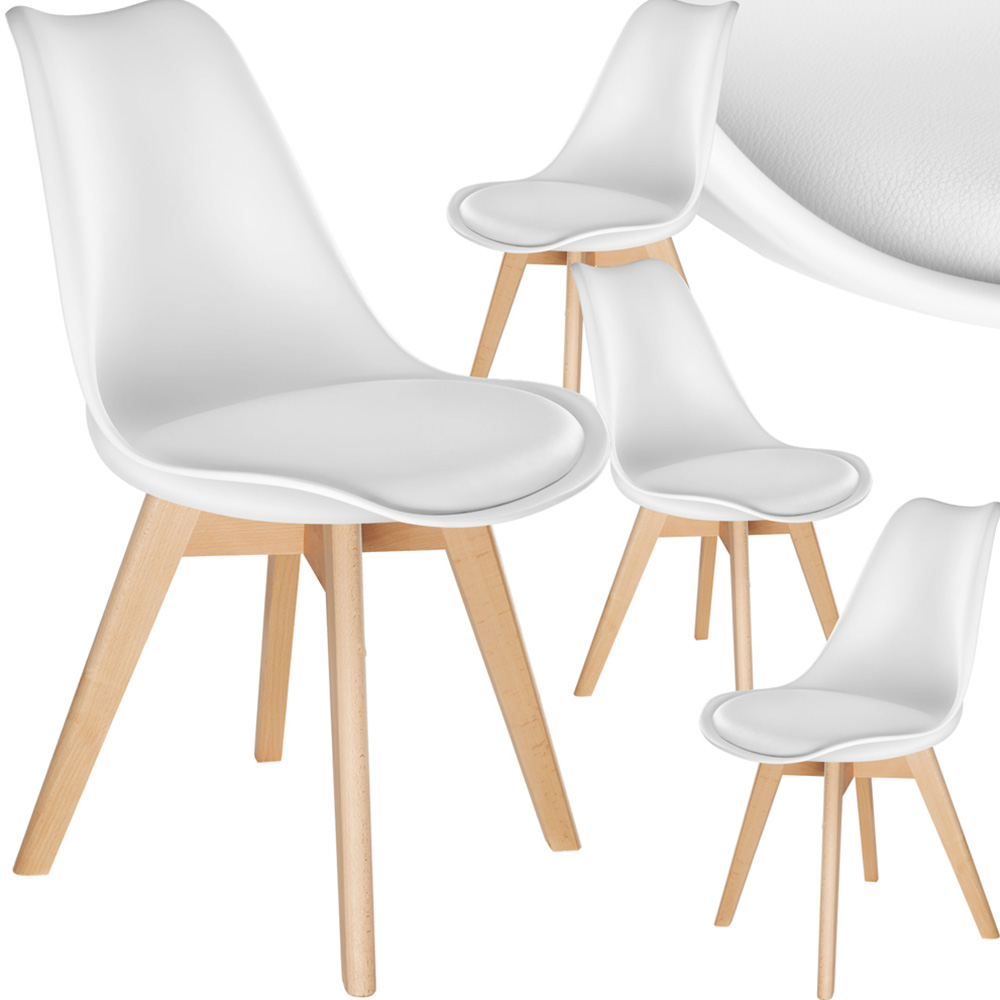 tectake Frederikke Set of 4 White Padded Dining Chair with Wooden Legs Image 2