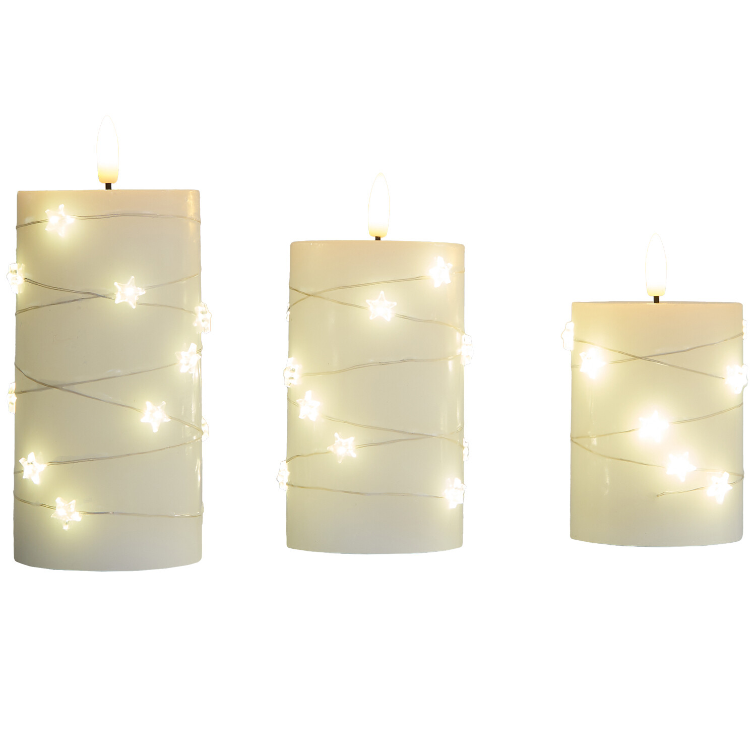 Pack of 3 Star LED Candles White Image 1