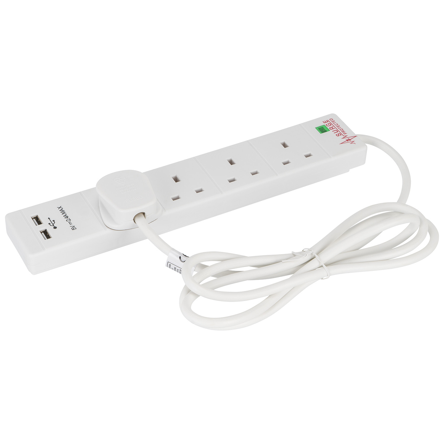Surge Protected Extensions Cord with USB 2m Image 1