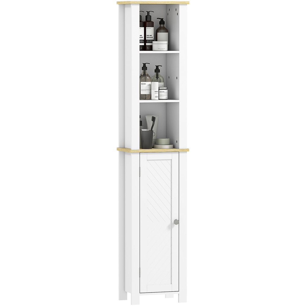 Kleankin Single Door 3 Shelf White Narrow Bathroom Storage Cabinet Image 2