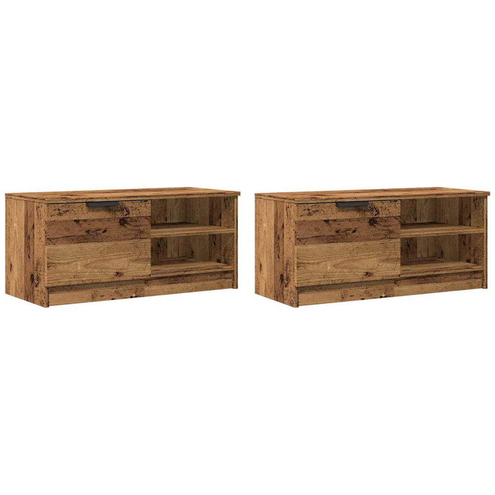 vidaXL Single Door 2 Shelf Old Wood TV Cabinet Set of 2 Image 4