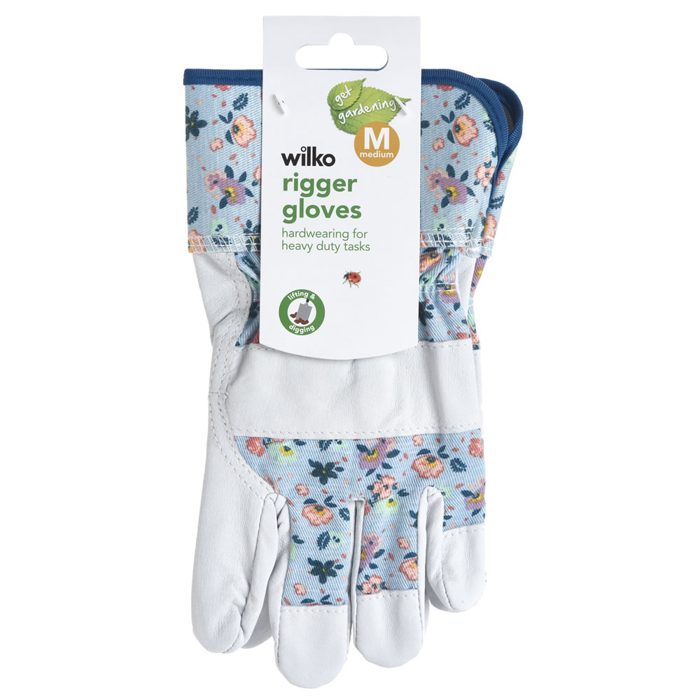 Wilko Garden Rigger Gloves Leather Floral Design Image