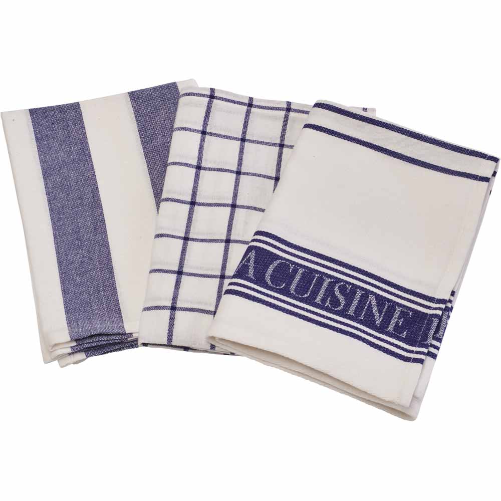 Wilko Navy Blue Tea Towel 3pk Wilko