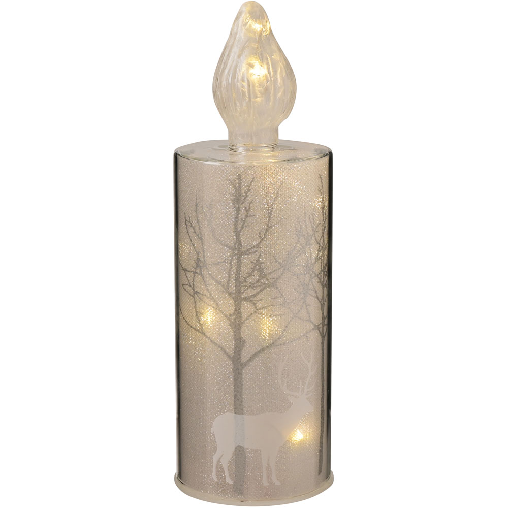 The Christmas Gift Co Silver LED Forest Scene Glass Candle Medium Image 2