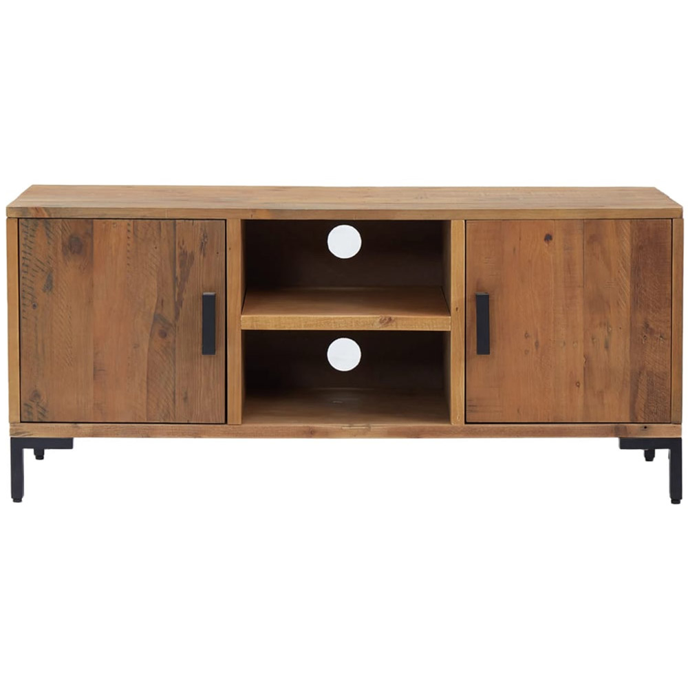 vidaXL 2 Door 2 Open Shelf Brown Solid Pinewood TV Cabinet with Black Metal Legs Image 3