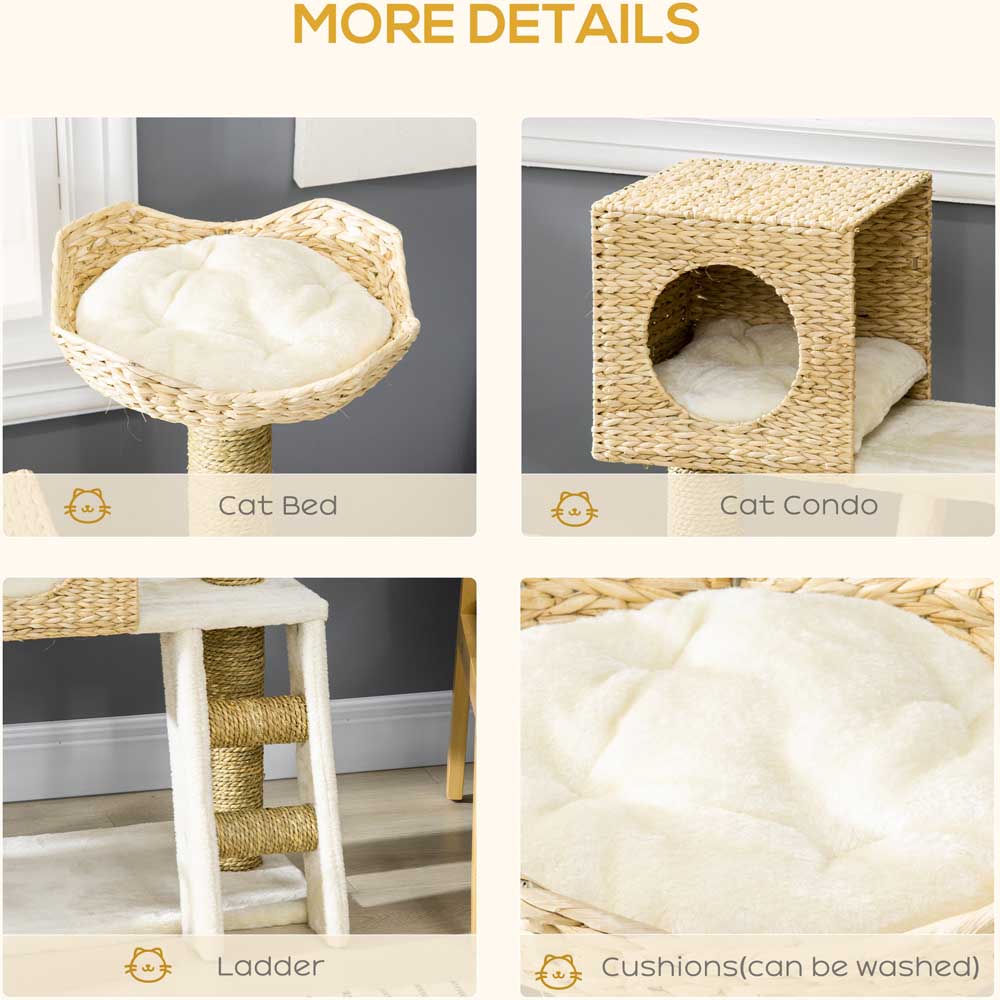 PawHut Cat Tree Kitten Cattail Weave Tower with Scratching Post Image 6