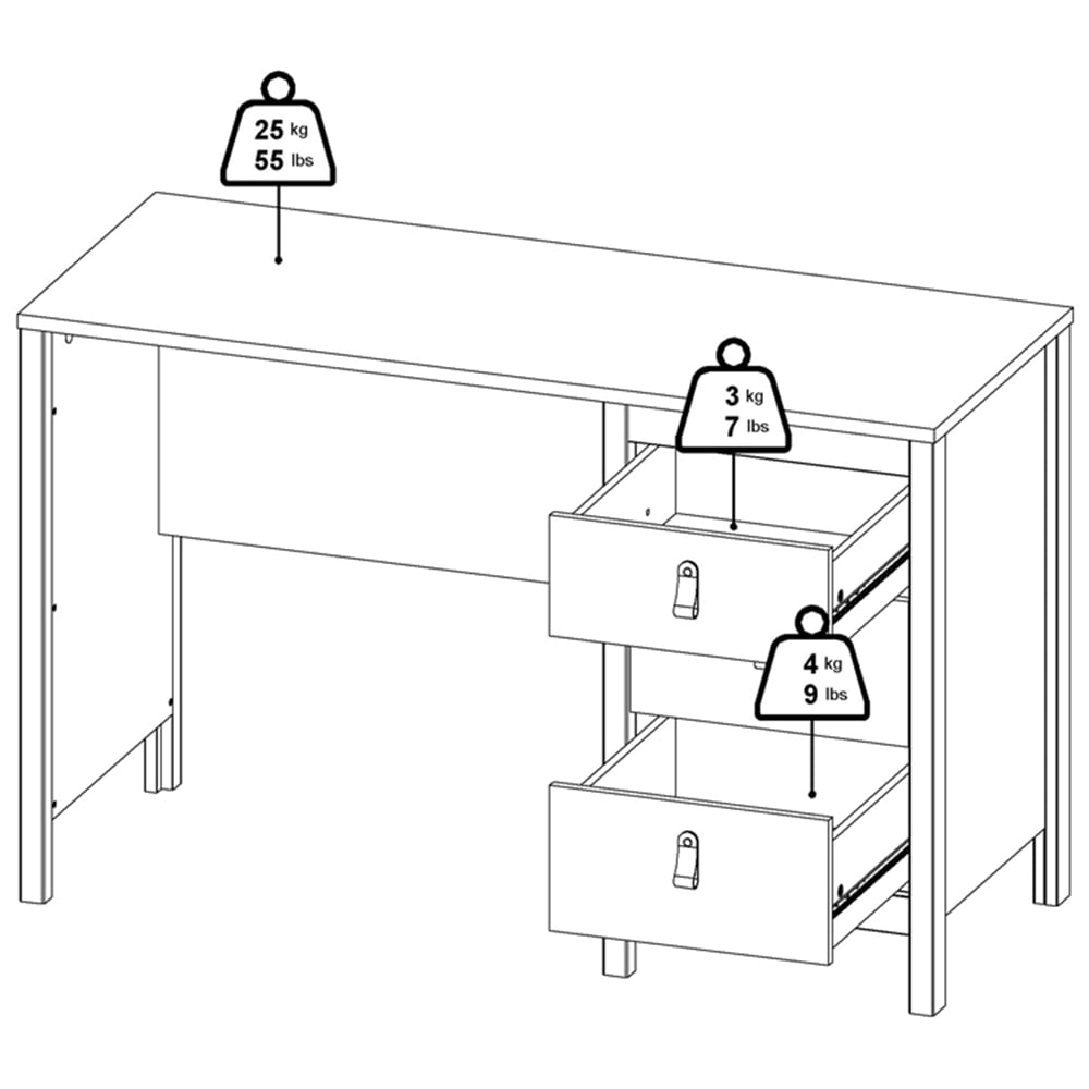 Florence Madrid 3 Drawers Desk Matt Black Image 8