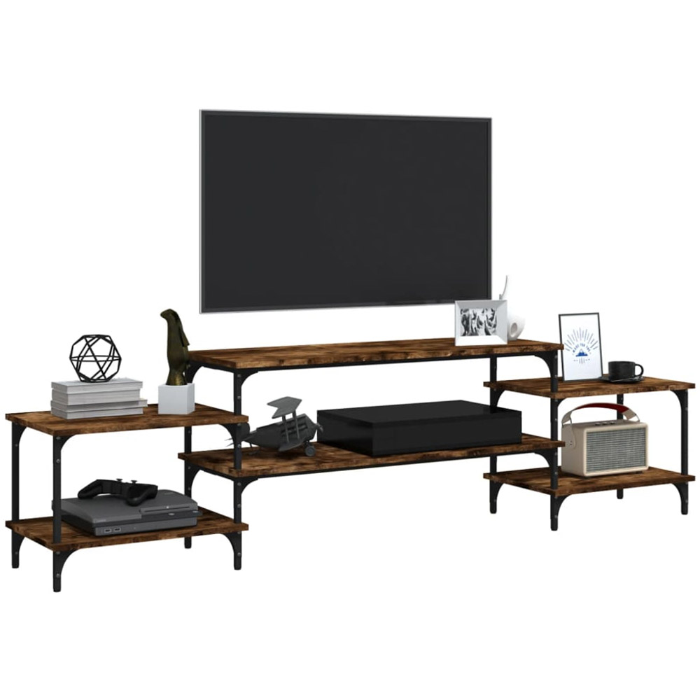 vidaXL 3 Open Shelf Smoked Oak Wide TV Cabinet with Adjustable Legs Image 4