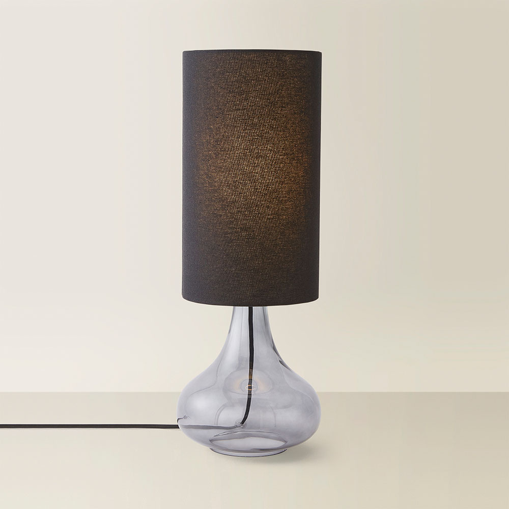 ValueLights Sylvie Black Linen Tall Lamp Shade Smoked Glass Squat LED Table Lamp Image 5