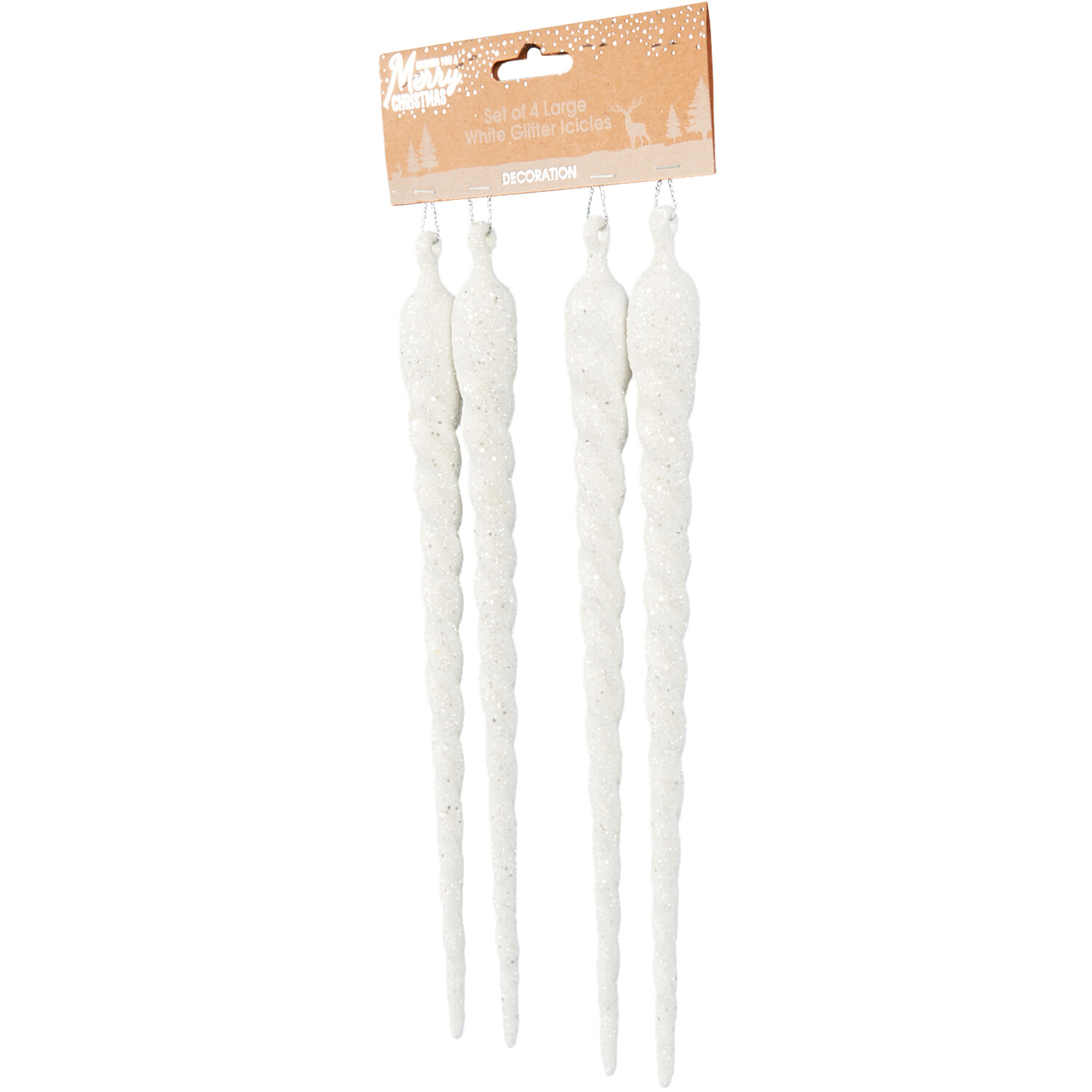 Set of 4 Glitter Icicles Large White - White Image 2