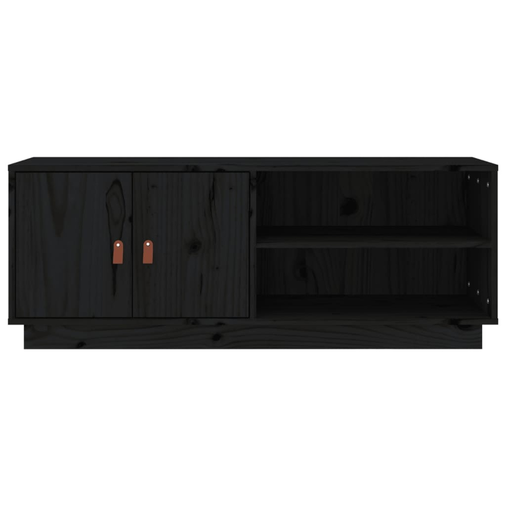 vidaXL 2 Door 2 Shelf Black Solid Pine Wood TV Cabinet Image 6