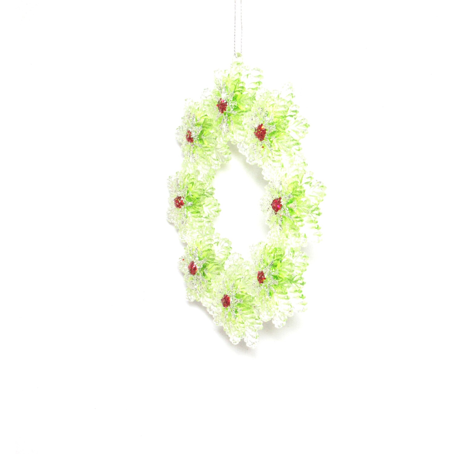 Glitter Wreath Hanging Decoration Green, Red and White Image 3