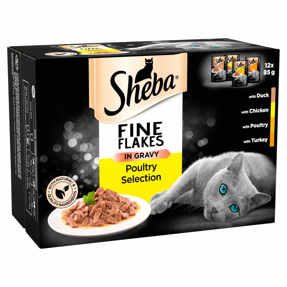 Sheba Fine Flakes Poultry Selection in Gravy Cat Food Pouches 12x85g Image 2