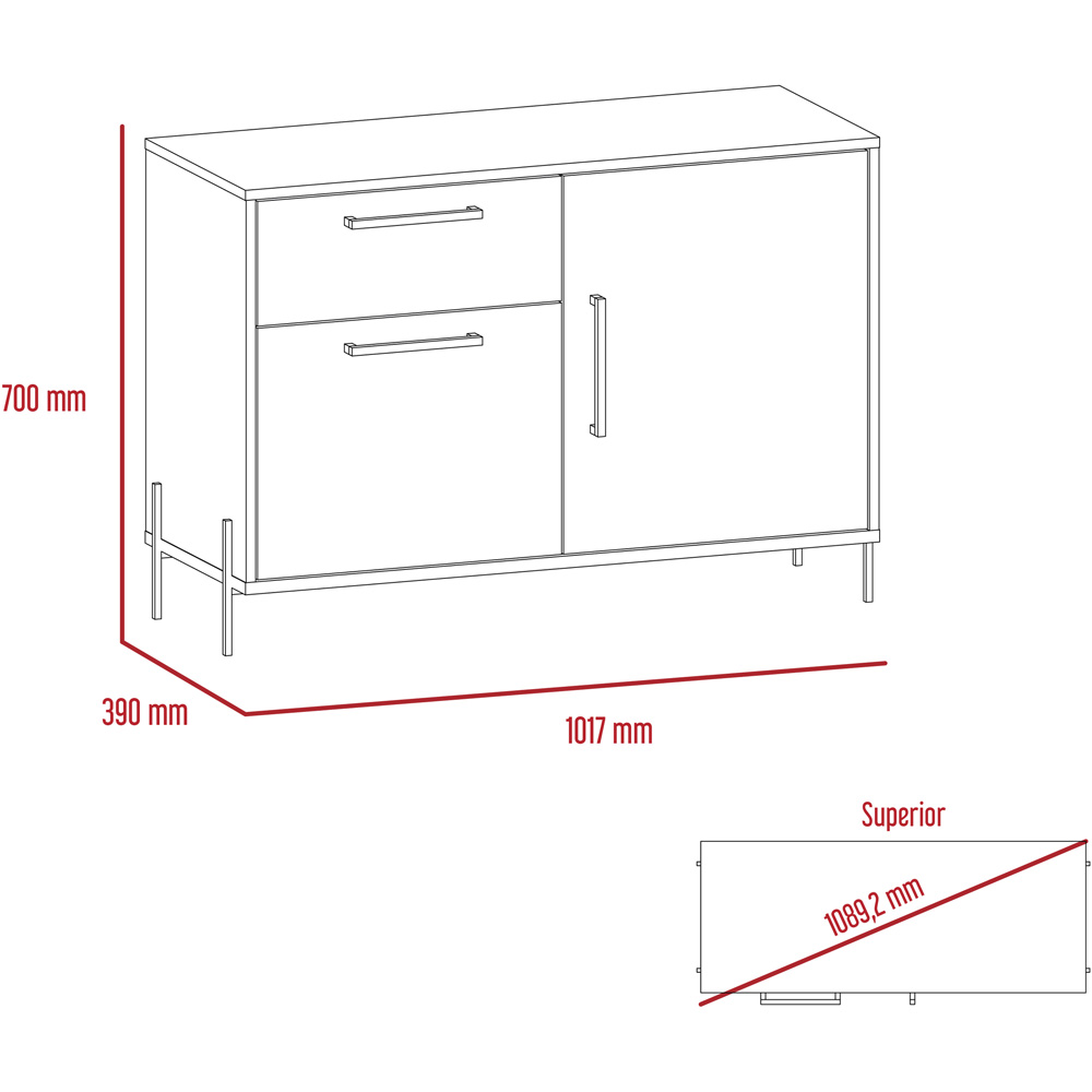 Core Products Harvard 2 Doors Single Drawer Grey Oak Small Sideboard Image 6