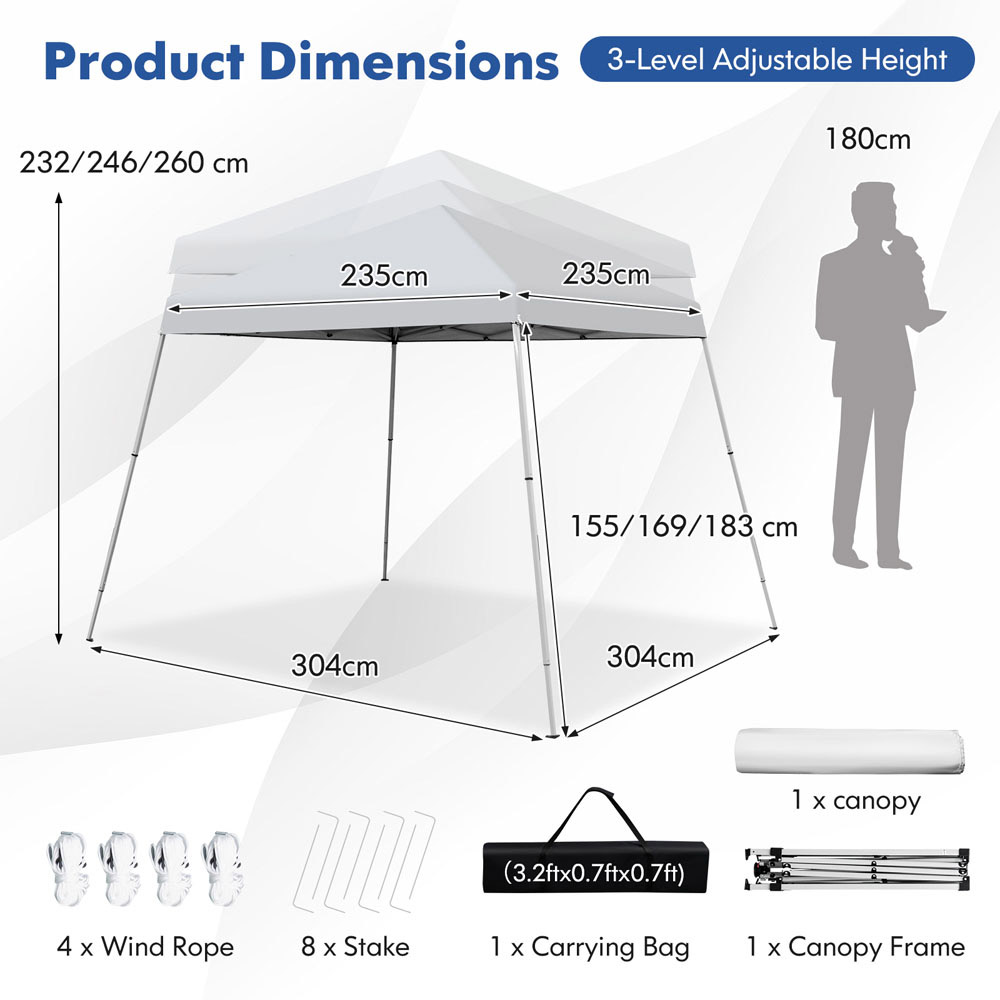 Costway 3 x 3m White Pop Up Gazebo Image 7