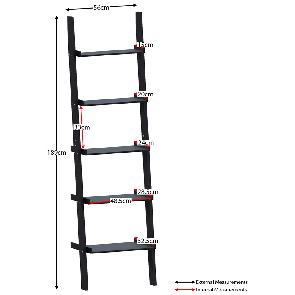 Vida Designs York 5 Shelf Black Ladder Bookcase Image 7