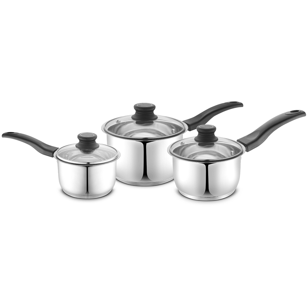 Highlands Homeware Stainless Steel Saucepan with Glass Lid 3 Pack Image 1